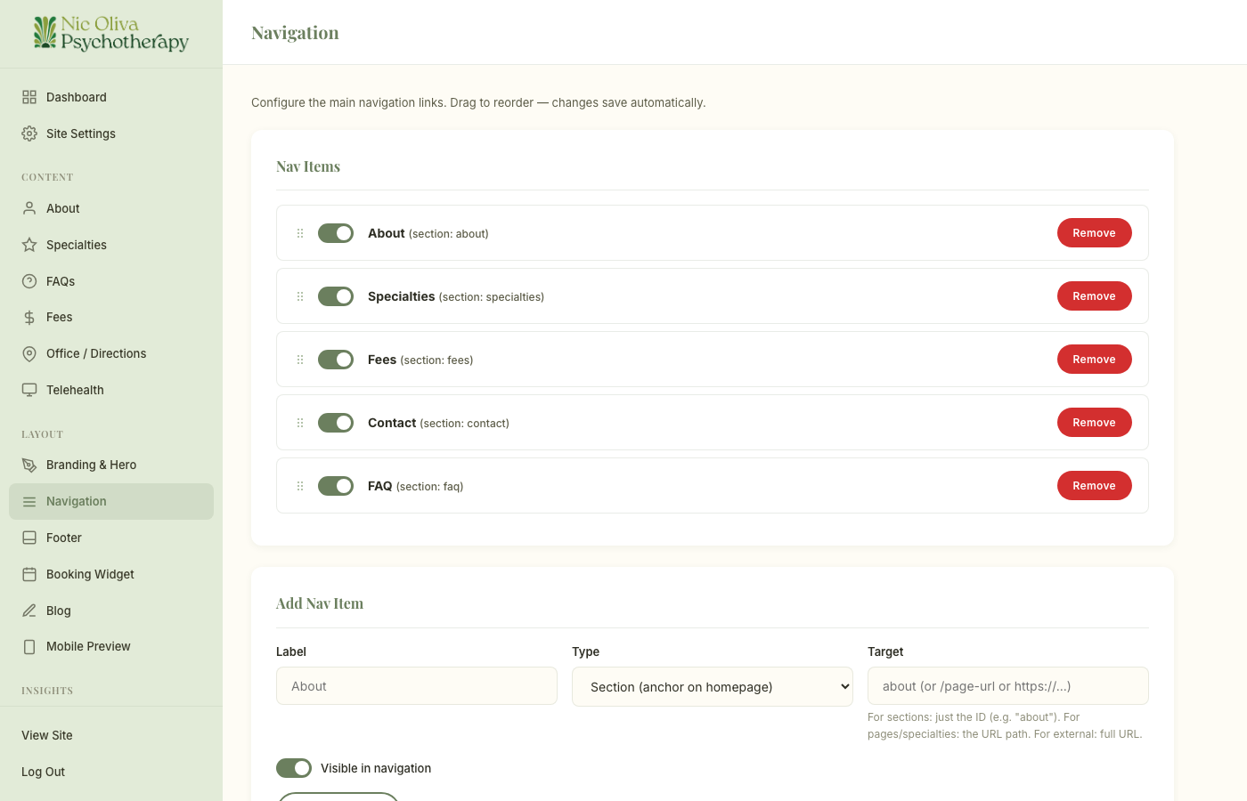 Navigation editor
